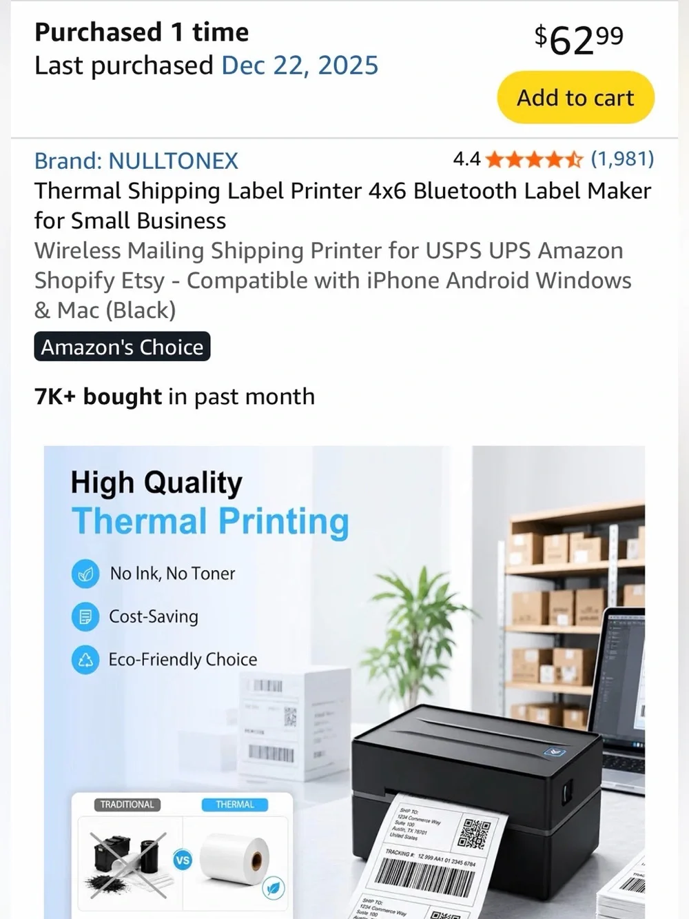 Compact Black Thermal Label Printer for Home Office and Shipping